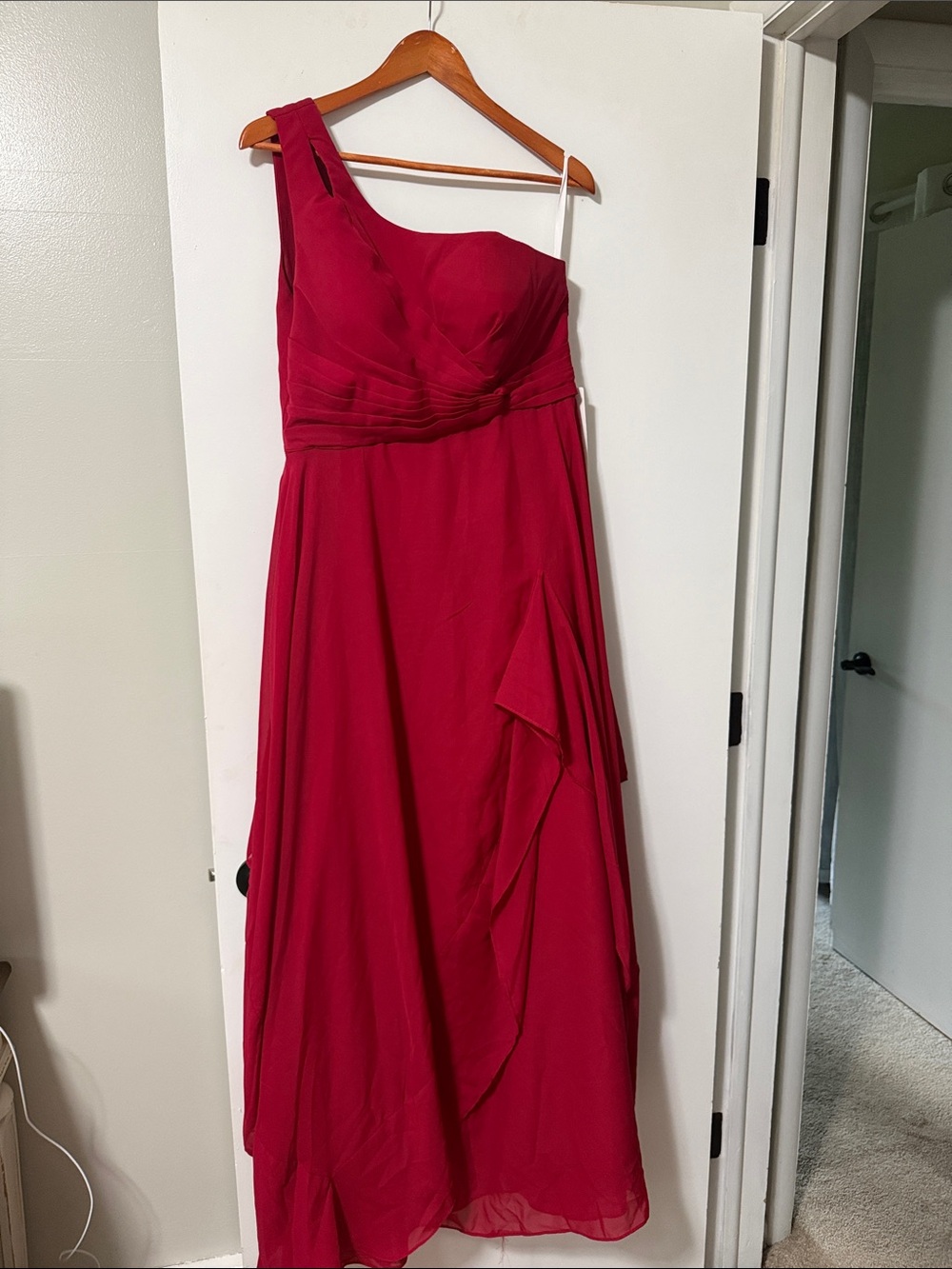 Elegant One-Shoulder bridesmaid Dress in Deep Cherry Red
